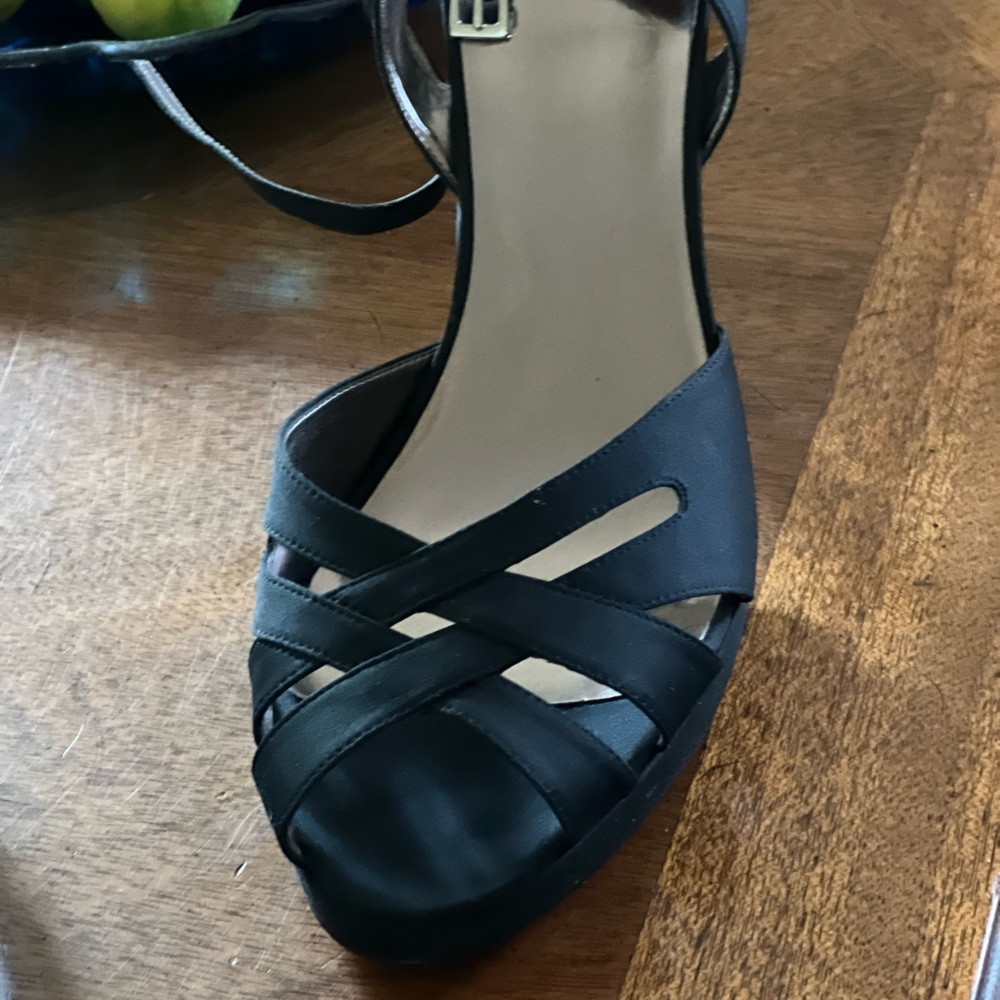 Nordstrom BP black satin platform with peep toe evening shoes